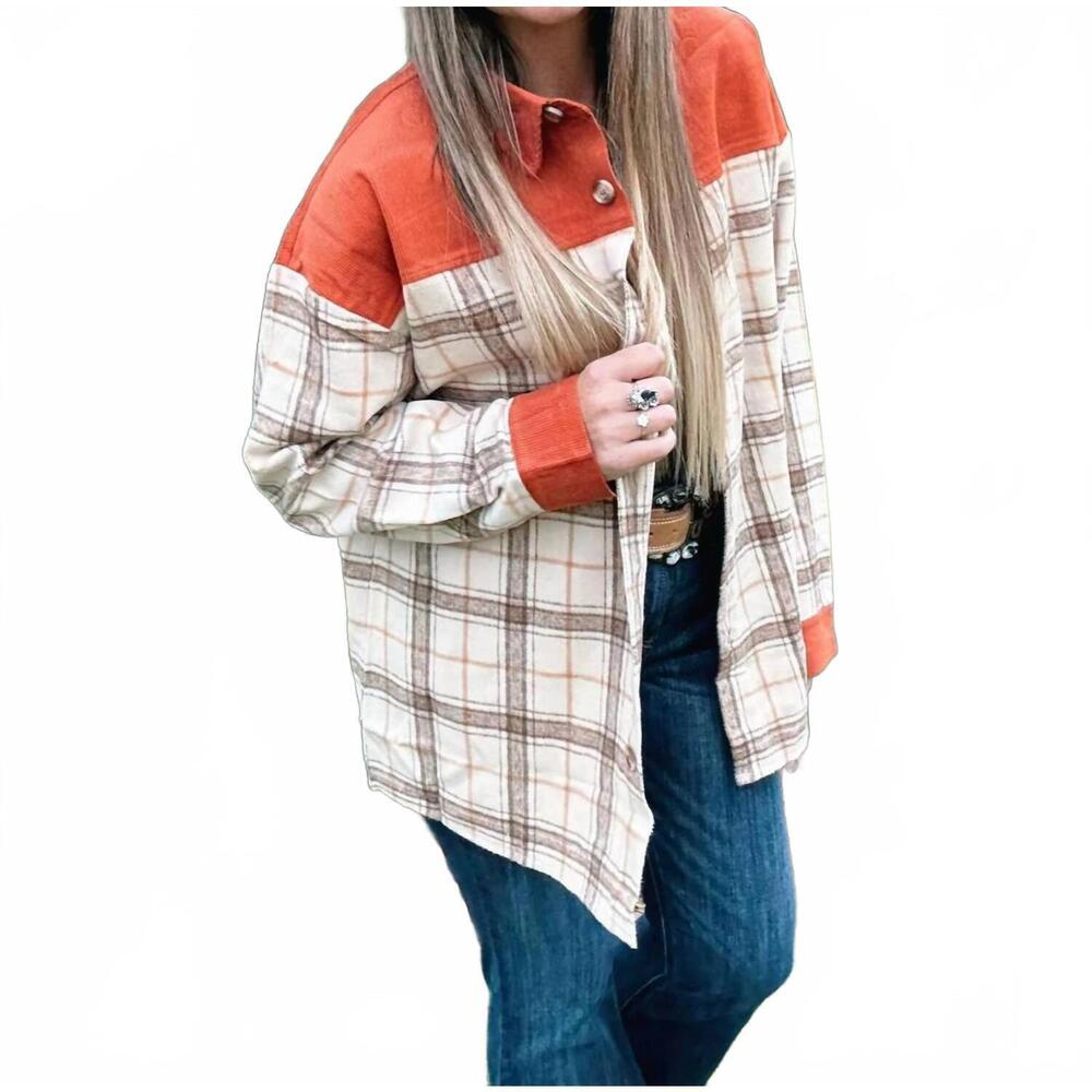 NEW BLUE BUTTERCUP corduroy flannel shacket in rust